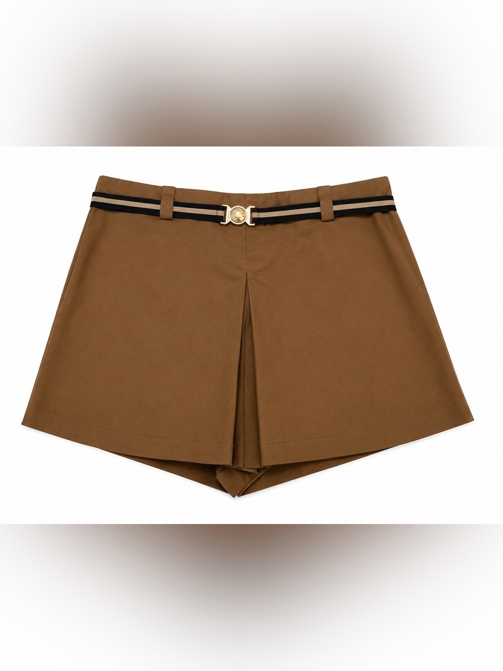 H&M Brown Pleated Skort with Striped Belt
